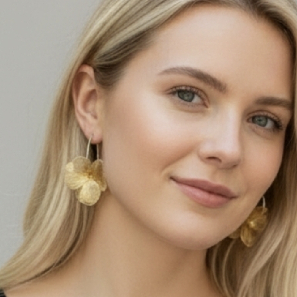 New! Gold Flower Statement Hoop Earrings - Boho Petal Drops 1025 | NWOT